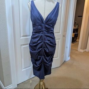 Xscape Navy Ruched Midi Dress